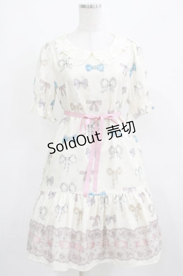 画像1: Leur Getter / Ribbon Jewelry袖付ワンピース  オフ白 H-25-03-24-022-LU-OP-KB-ZH (1)