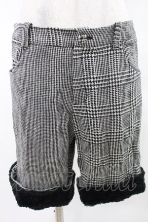 画像: Jane Marple / ボアファー付グレンチェックパンツ  黒 H-25-03-25-034-JM-PA-KB-ZT391