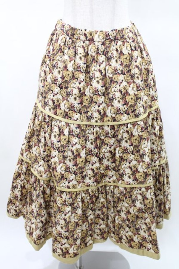 画像1: Jane Marple Dans Le Salon / Roman Rose peasant skirt  ocher×light beige H-25-03-25-027-JM-SK-KB-ZT410 (1)