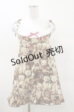 画像: Nile Perch / テディベア柄肩りぼんワンピース Free ブラウン H-25-03-26-051-LO-OP-NS-ZH