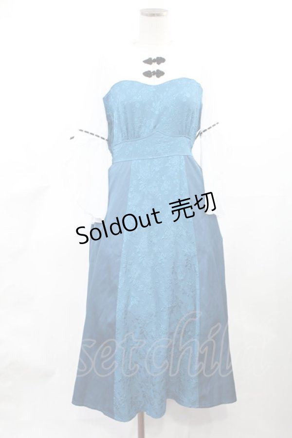 画像1: axes femme POETIQUE / チャイナボタンフレア袖ワンピース M ブルーグリーン H-25-03-26-1008-AX-OP-NS-ZH (1)