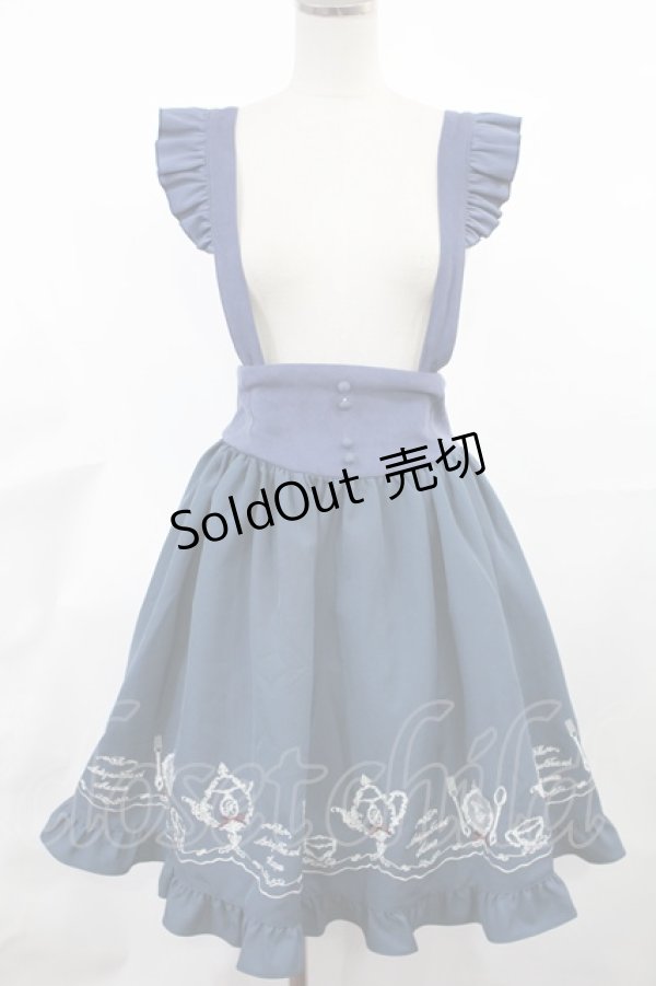 画像1: Amavel / ティーセット刺繍ジャンパースカート Free ブルー H-25-03-26-1010-CA-OP-NS-ZH (1)