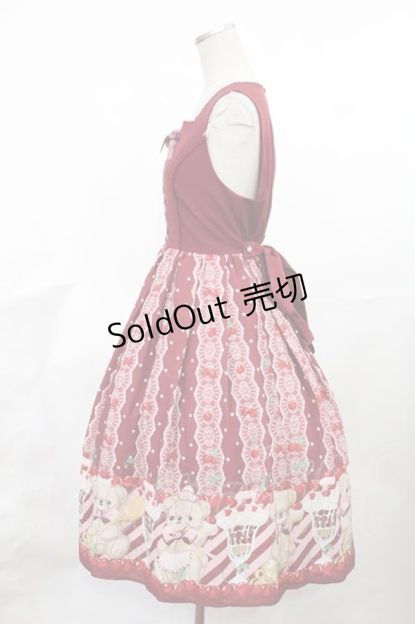 画像2: axes femme kawaii / クマパフェ柄切替ジャンスカ M ワイン H-25-03-26-1002-AX-OP-NS-ZH (2)