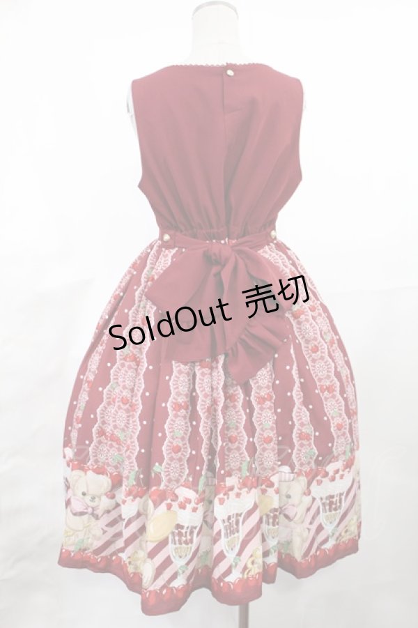 画像3: axes femme kawaii / クマパフェ柄切替ジャンスカ M ワイン H-25-03-26-1002-AX-OP-NS-ZH (3)