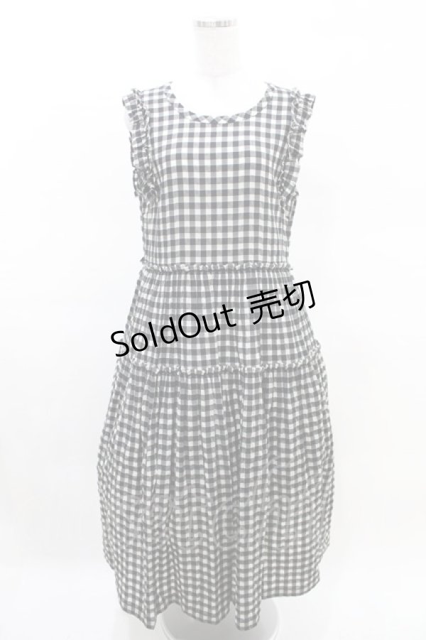 画像1: Jane Marple / シャーリングチェックティアードドレス M ブラック×アイボリー H-25-03-27-1007-JM-OP-KB-ZH (1)