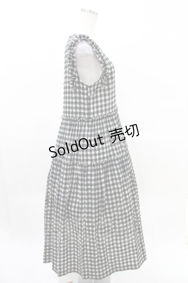 画像2: Jane Marple / シャーリングチェックティアードドレス M ブラック×アイボリー H-25-03-27-1007-JM-OP-KB-ZH (2)