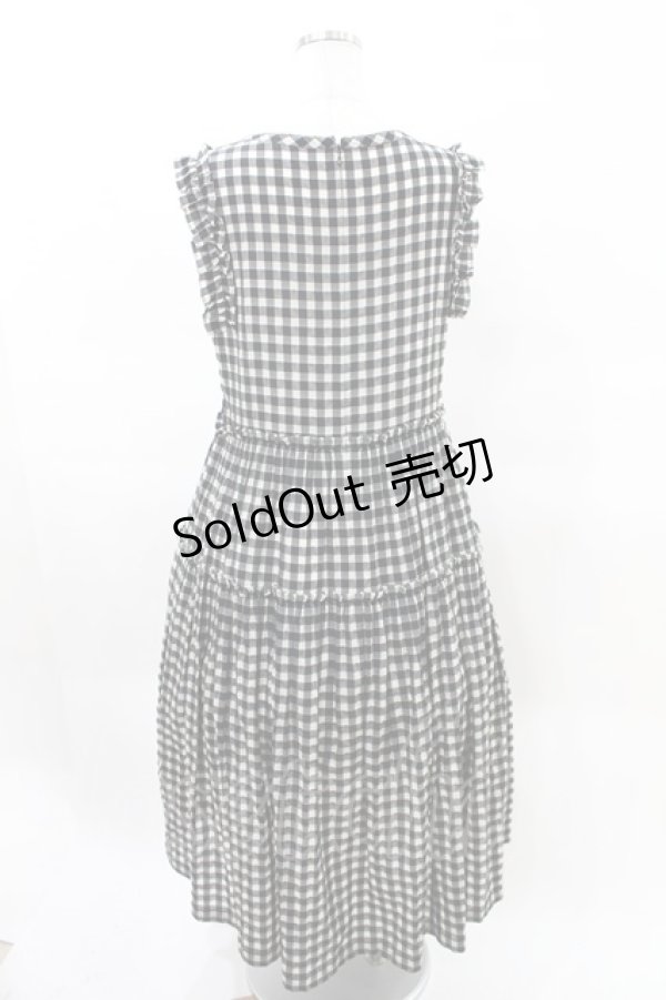 画像3: Jane Marple / シャーリングチェックティアードドレス M ブラック×アイボリー H-25-03-27-1007-JM-OP-KB-ZH (3)