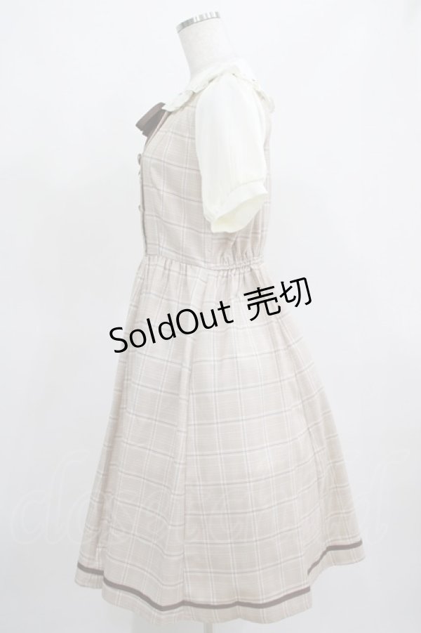 画像2: axes femme POETIQUE / ダブルボタンチェック半袖ワンピース M ベージュ H-25-03-27-011-AX-OP-NS-ZH (2)