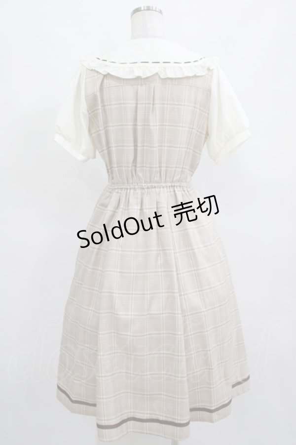 画像3: axes femme POETIQUE / ダブルボタンチェック半袖ワンピース M ベージュ H-25-03-27-011-AX-OP-NS-ZH (3)