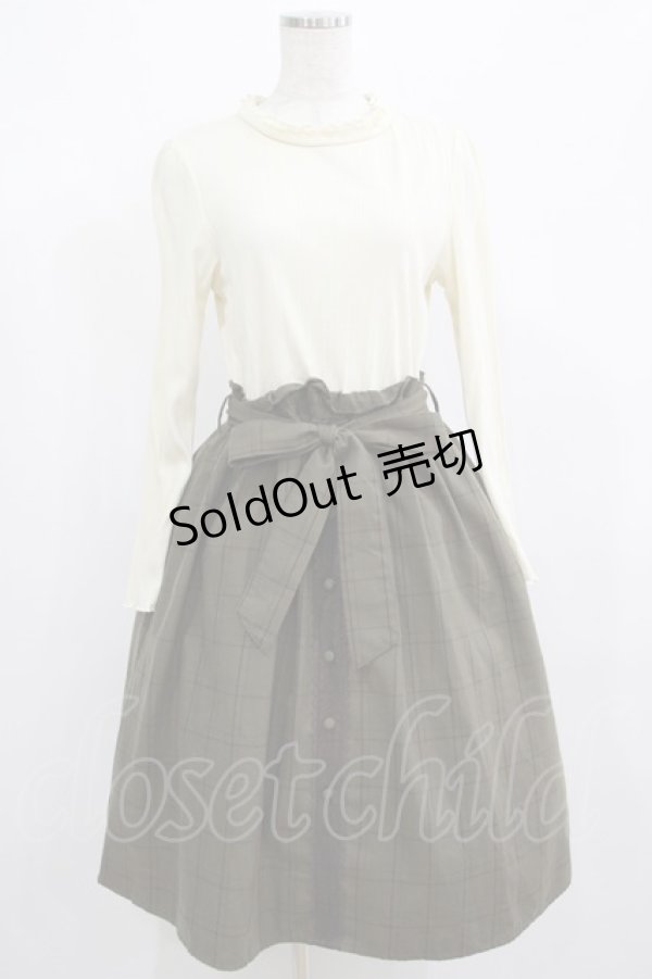 画像1: axes femme / 前釦デザインドッキングワンピース M カーキ H-25-03-27-018-AX-OP-NS-ZH (1)