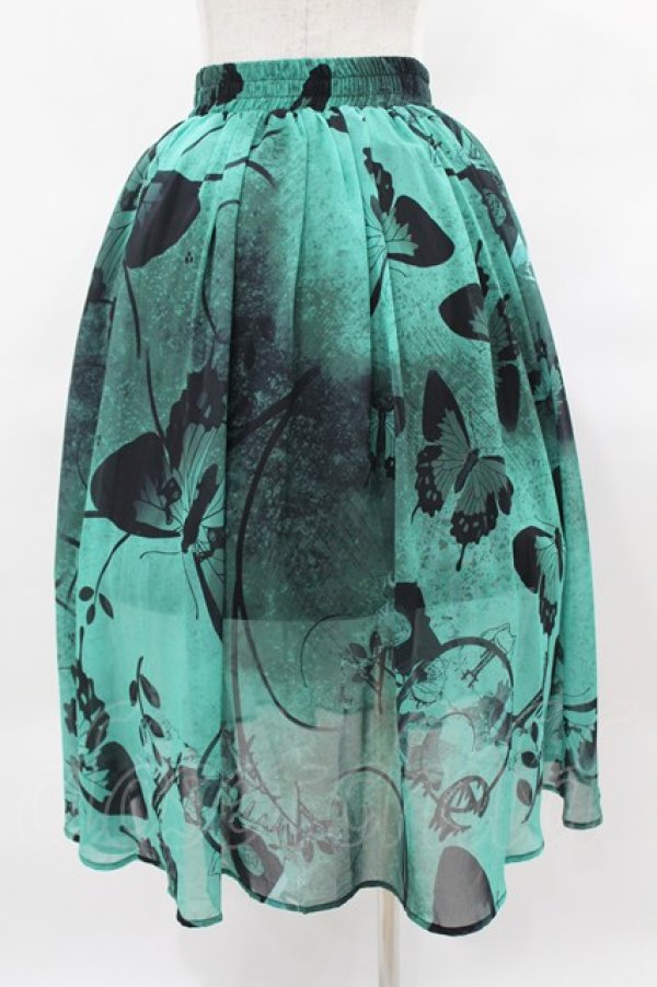 画像2: NieR Clothing / GREEN BUTTERFLY SHEER SKIRT  グリーン H-25-03-28-1050-PU-SK-KB-ZH (2)