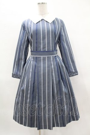画像: Jane Marple / Ribbon stripe jacquardのパプリックドレス  ブルーグレー H-25-03-28-1024-JM-OP-KB-ZT115