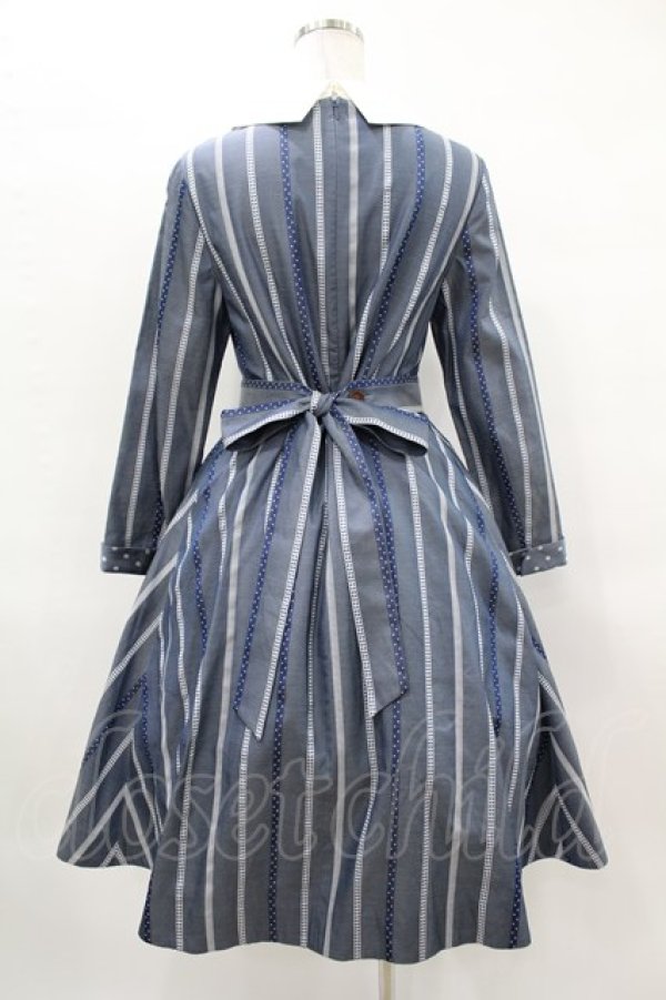 画像2: Jane Marple / Ribbon stripe jacquardのパプリックドレス  ブルーグレー H-25-03-28-1024-JM-OP-KB-ZT115 (2)