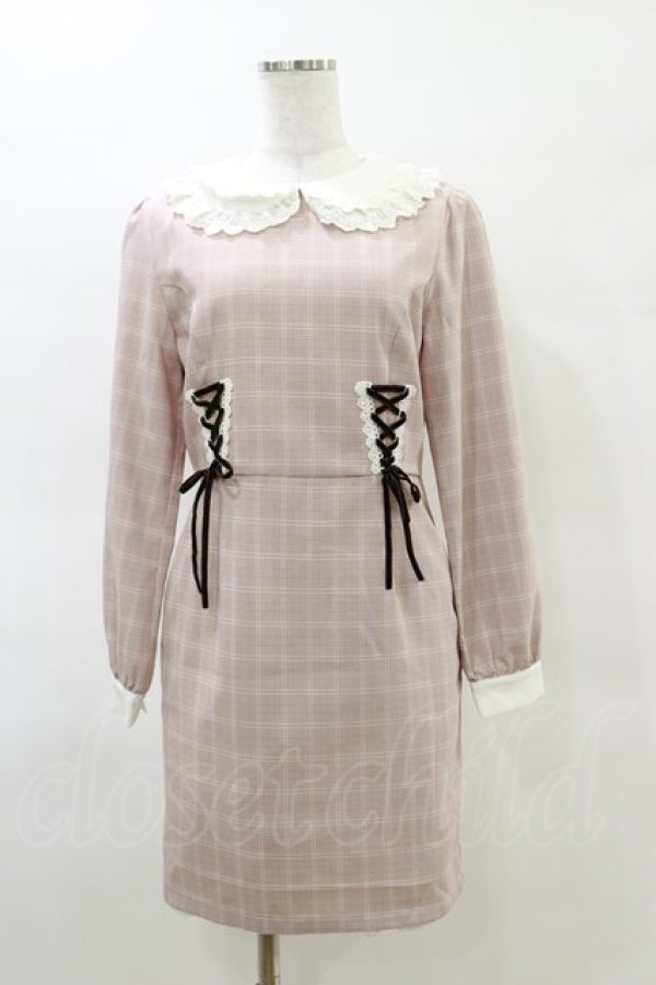 画像1: Ank Rouge / レースアップワンピース M ピンク H-25-03-29-1059-CA-OP-NS-ZH (1)