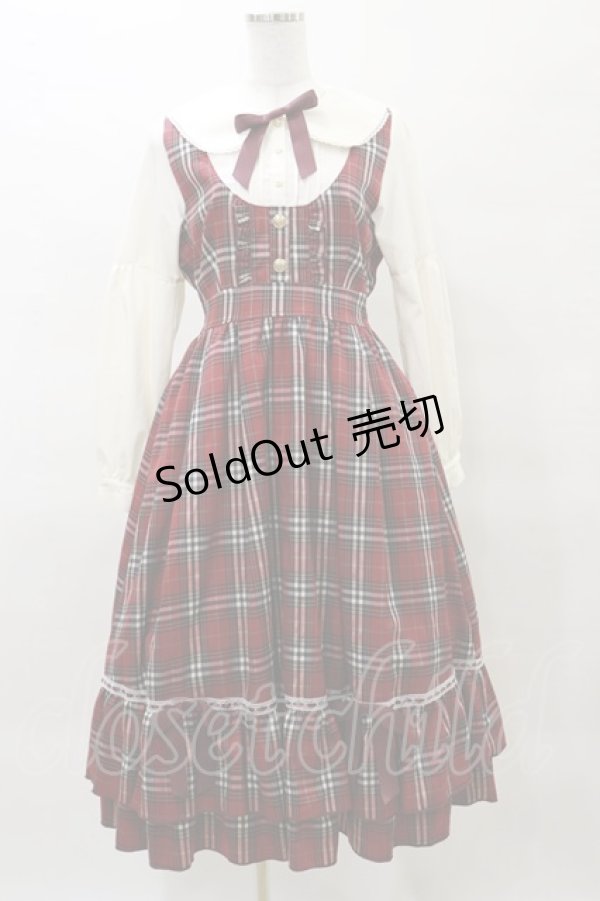 画像1: axes femme POETIQUE / チェックフリルレディワンピース M ワイン H-25-03-29-1075-AX-OP-NS-ZH (1)