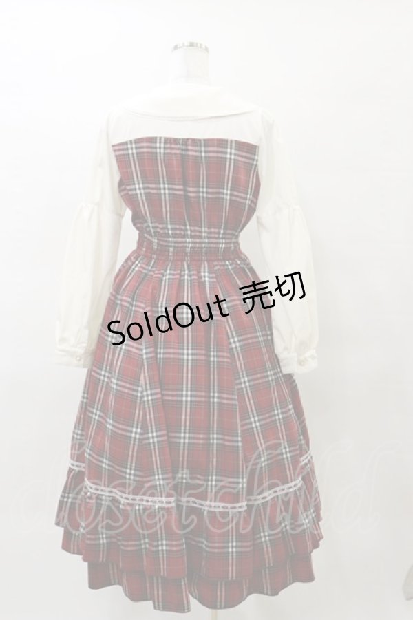 画像2: axes femme POETIQUE / チェックフリルレディワンピース M ワイン H-25-03-29-1075-AX-OP-NS-ZH (2)