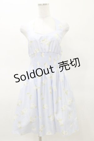 画像: JESUS DIAMANTE / バロックangelホルターワンピ 38 グランヴィルローズ柄サックス H-25-03-29-1088-JE-OP-NS-ZH