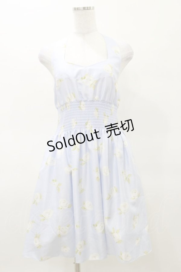 画像1: JESUS DIAMANTE / バロックangelホルターワンピ 38 グランヴィルローズ柄サックス H-25-03-29-1088-JE-OP-NS-ZH (1)