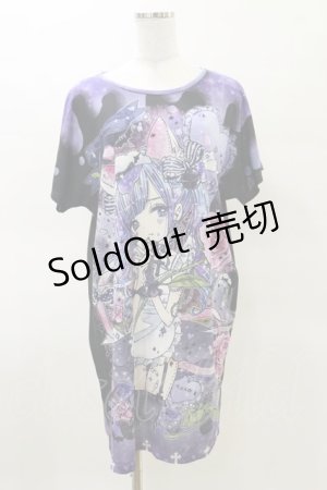 画像: Royal Princess Alice / RuRu cat総柄ワンピースTシャツ free ブラック/パープル H-25-03-29-1049-LO-OP-IW-ZH