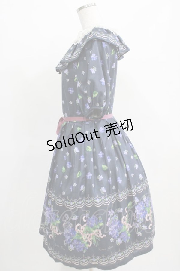 画像2: Leur Getter / Elegant Flower袖付きワンピース L(トールサイズ) ネイビー H-25-03-29-006-LU-OP-KB-ZH (2)