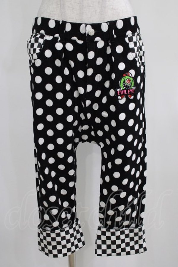 画像1: LISTEN FLAVOR / ドット×ブロックチェックサルエルパンツ  黒×白 H-25-03-29-023-PU-PA-KB-ZH (1)