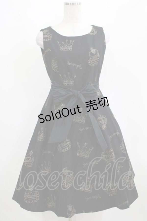 画像1: Jane Marple / 王冠ケーキ刺繍ジャンパースカート  黒 H-25-03-30-1002-JM-OP-KB-ZH (1)