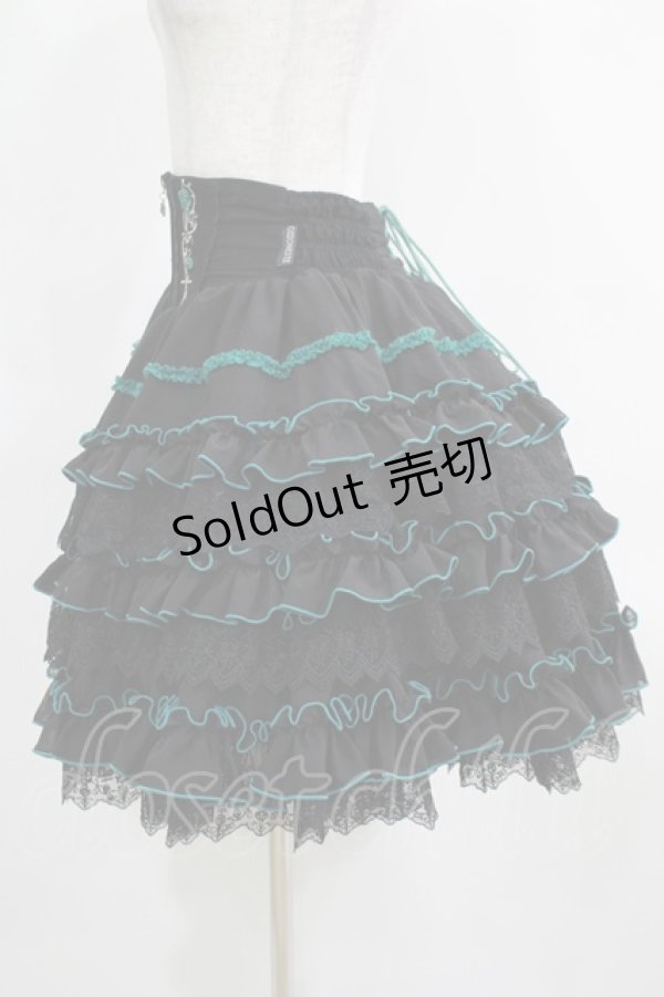 画像2: Ozz oneste / 薔薇刺繍レースフリルスカート  黒×緑 H-25-03-30-1012-OO-SK-KB-ZH (2)