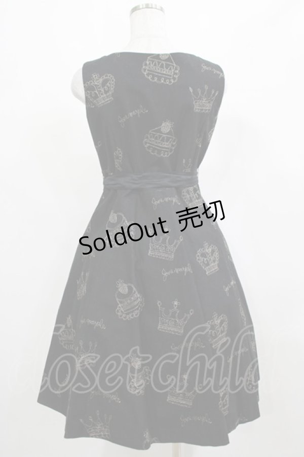画像3: Jane Marple / 王冠ケーキ刺繍ジャンパースカート  黒 H-25-03-30-1002-JM-OP-KB-ZH (3)