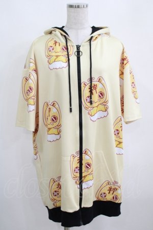 画像: NieR Clothing / 総柄ZIP半袖パーカー  黄 H-25-03-31-040-PU-TO-KB-ZH