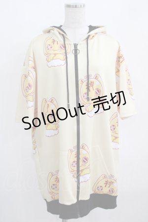 画像: NieR Clothing / 総柄ZIP半袖パーカー  黄 H-25-03-31-040-PU-TO-KB-ZH