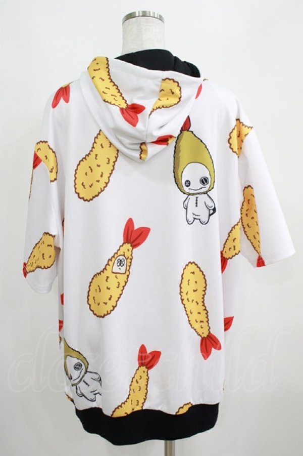 画像3: NieR Clothing / 総柄ZIP半袖パーカー  白 H-25-03-31-041-PU-TO-KB-ZH (3)