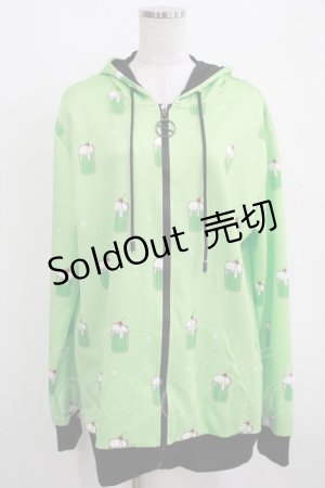 画像: NieR Clothing / 総柄ZIPパーカー  グリーン H-25-03-31-043-PU-TO-KB-ZH