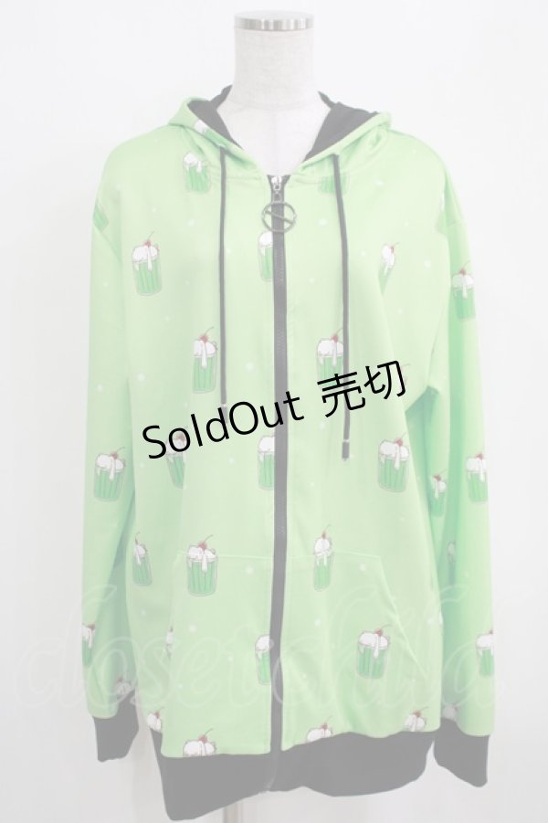 画像1: NieR Clothing / 総柄ZIPパーカー  グリーン H-25-03-31-043-PU-TO-KB-ZH (1)