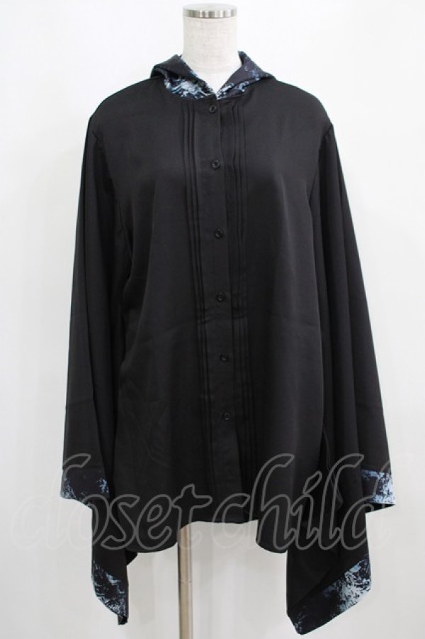 画像1: NieR Clothing / 着物風袖フードシャツ  黒 H-25-03-31-046-PU-BL-KB-ZH (1)