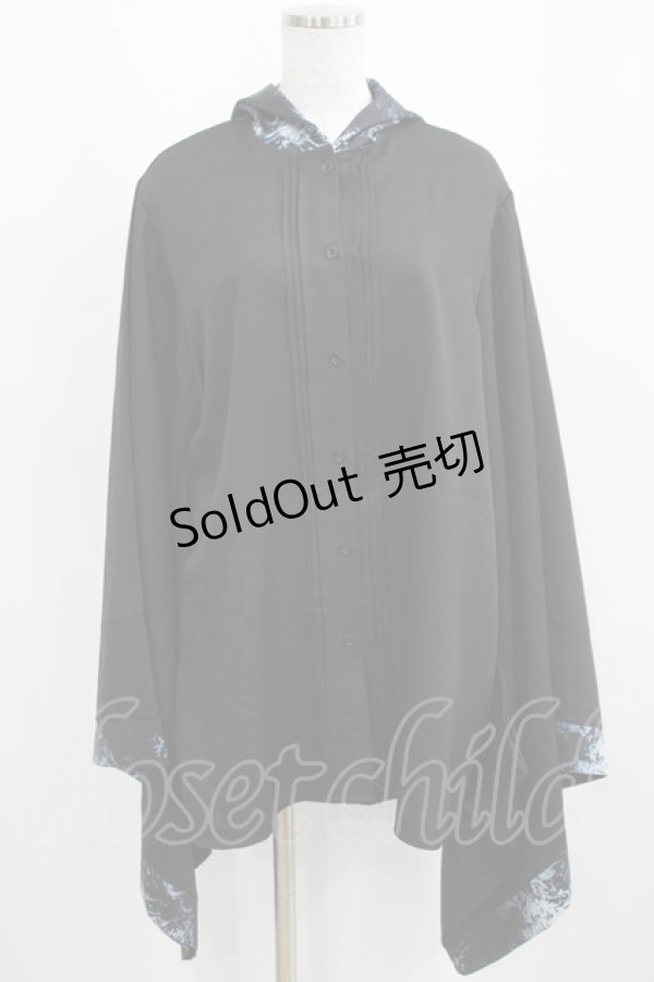 画像1: NieR Clothing / 着物風袖フードシャツ  黒 H-25-03-31-046-PU-BL-KB-ZH (1)