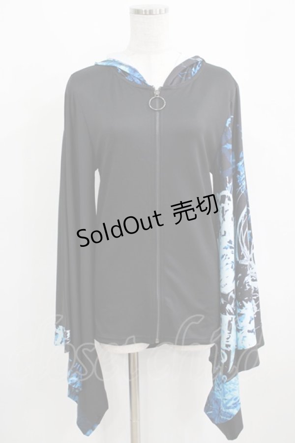 画像1: NieR Clothing / 着物風袖ZIPパーカー  黒 H-25-03-31-047-PU-TO-KB-ZH (1)