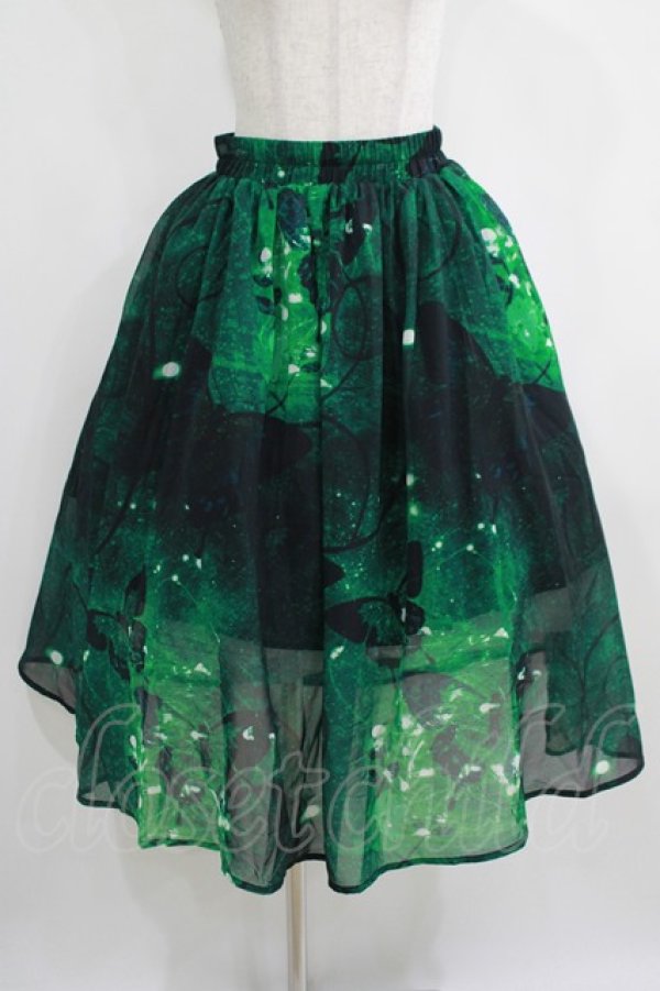 画像1: NieR Clothing / GREEN BUTTERFLY SHEER SKIRT  グリーン H-25-03-31-013-PU-SK-KB-ZH (1)