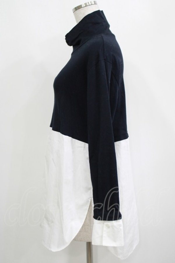 画像2: Jane Marple Dans Le Salon / Crumple collar pullover  ネイビー×ホワイト H-25-04-01-025-JM-TO-KB-ZH (2)