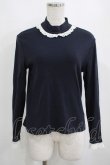 画像1: Jane Marple / Royal-fraise lace-trim pullover  ネイビー×アイボリー H-25-04-01-029-JM-OP-KB-ZH (1)