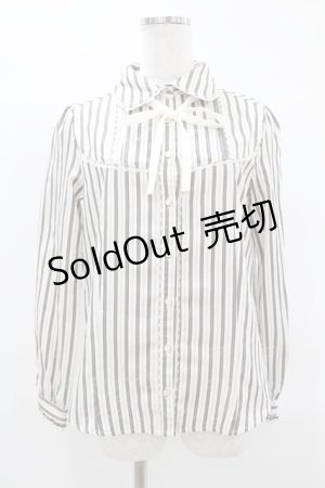 画像: axes femme / レジメ柄フリルブラウス M オフ/グレー H-25-04-01-1051-AX-BL-NS-ZH