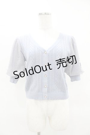 画像: axes femme / すずらん刺繍半袖ニットカーディガン M ブルー H-25-04-01-1055-AX-TO-NS-ZH