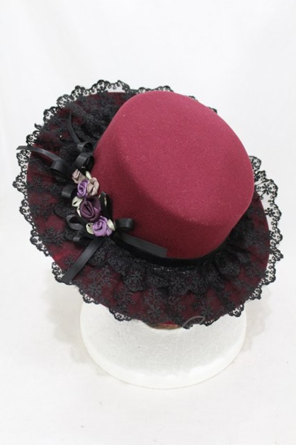 画像2: axes femme / 巻きバラレースカンカン帽  ワイン H-25-04-01-1007-AX-AC-NS-ZH (2)