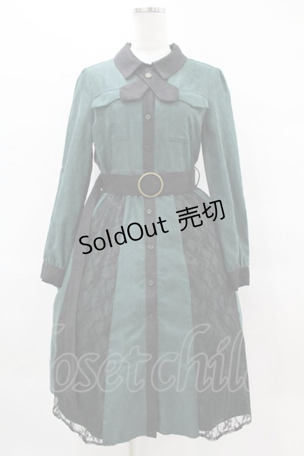画像1: axes femme / 配色シャツワンピース M グリーン H-25-04-01-1023-AX-OP-NS-ZH (1)