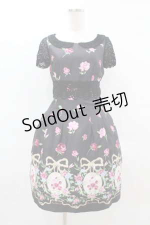 画像: JESUS DIAMANTE / ミスディアマンテワンピ 40 オーナメントリボン柄ブラック H-25-04-01-1029-JE-OP-NS-ZH