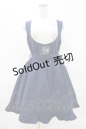 画像: axes femme POETIQUE / 刺繍入りストライプジャンドレ M ネイビー H-25-04-01-1033-AX-OP-NS-ZH
