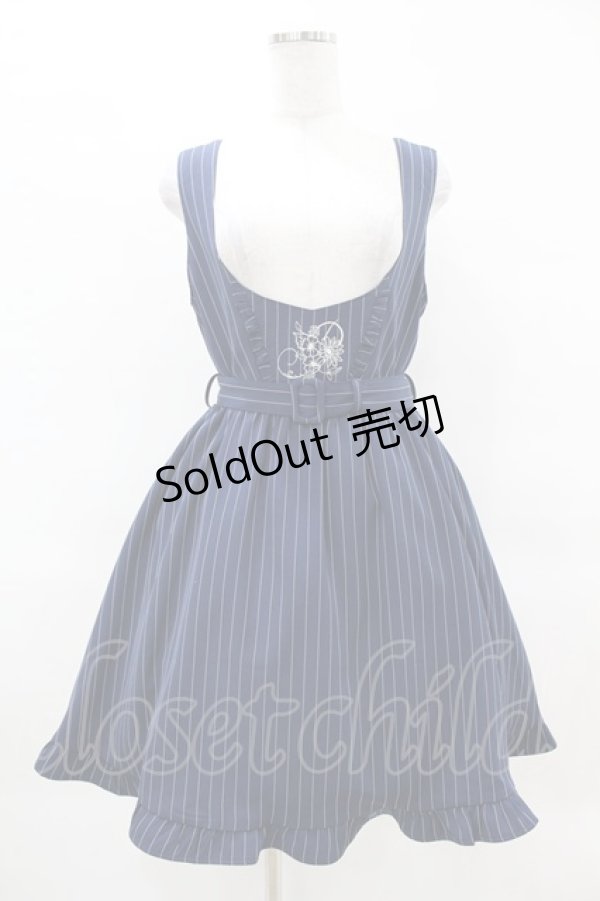 画像1: axes femme POETIQUE / 刺繍入りストライプジャンドレ M ネイビー H-25-04-01-1033-AX-OP-NS-ZH (1)