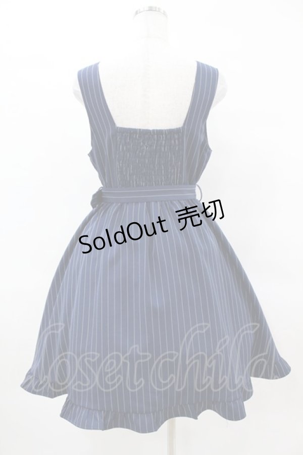 画像2: axes femme POETIQUE / 刺繍入りストライプジャンドレ M ネイビー H-25-04-01-1033-AX-OP-NS-ZH (2)