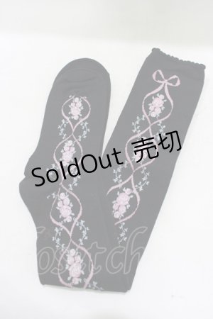画像: BABY,THE STARS SHINE BRIGHT / Pearl Bouquet柄オーバーニーソックス  ブラック H-25-04-02-053-BA-ZA-NS-ZH
