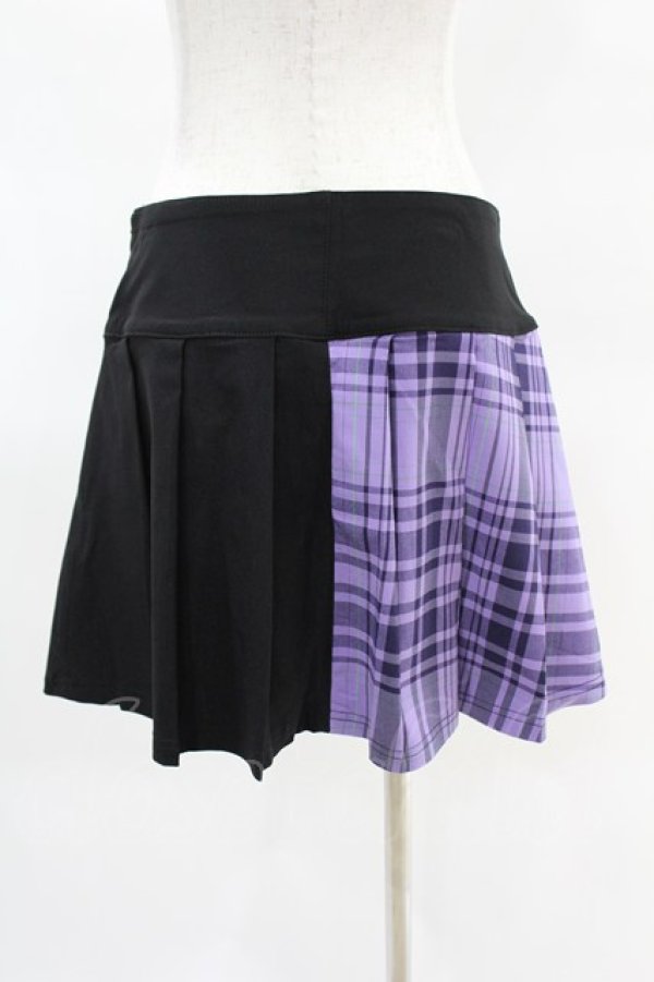 画像2: KILL STAR / CATTLE PLEATED SKIRT M ブラック/ライラックタータン H-25-04-02-1007-SL-SK-KB-ZH (2)