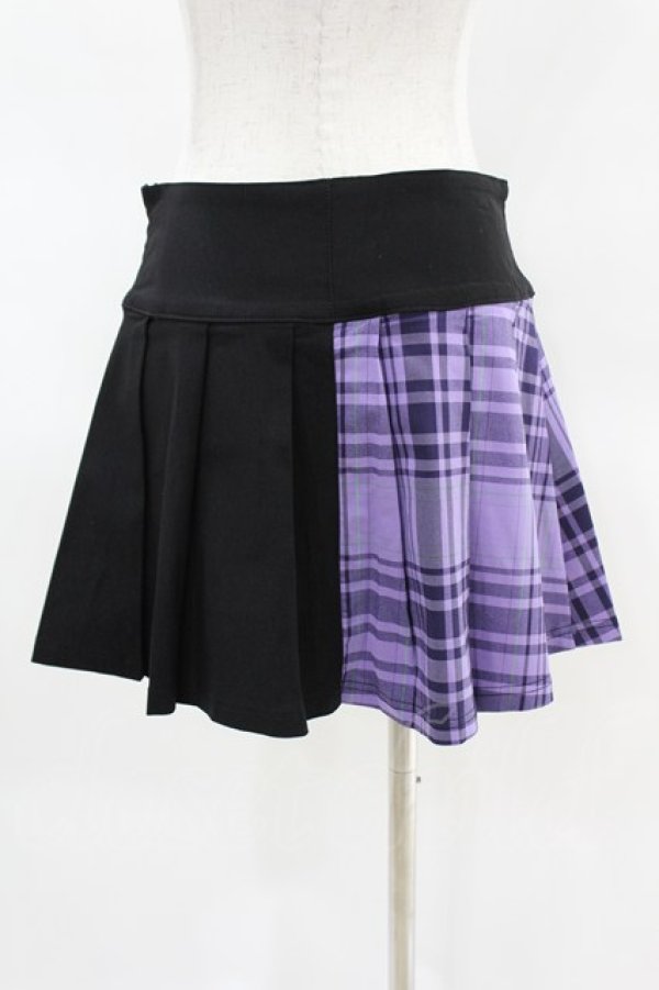 画像2: KILL STAR / CATTLE PLEATED SKIRT S ブラック/ライラックタータン H-25-04-02-1012-SL-SK-KB-ZH (2)